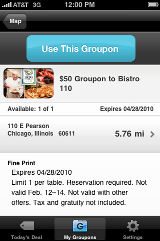 Groupon for iPhone in 2010 – My Groupons