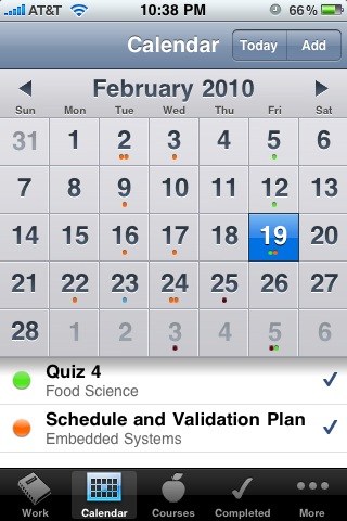 iHomework for iPhone in 2010 – Calendar
