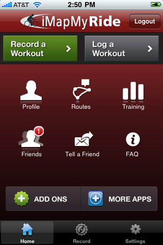 iMapMyRIDE for iPhone in 2010 – Home