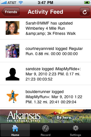 iMapMyRIDE for iPhone in 2010 – Activity Feed