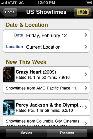 IMDb Movies & TV for iPhone in 2010 – US Showtimes