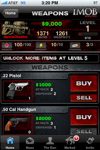 iMob Online for iPhone in 2010 – Weapons