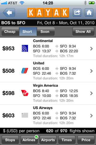 KAYAK for iPhone in 2010