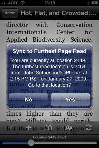 Kindle for iPhone in 2010 – Sync to Furthest Page Read