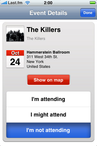 Last.fm for iPhone in 2010 – Event Details