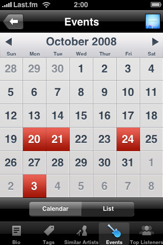 Last.fm for iPhone in 2010 – Events
