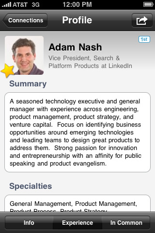 LinkedIn for iPhone in 2010 – Profile