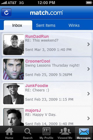 Match.com for iPhone in 2010 – Messages