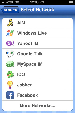 Meebo for iPhone in 2010 – Select Network