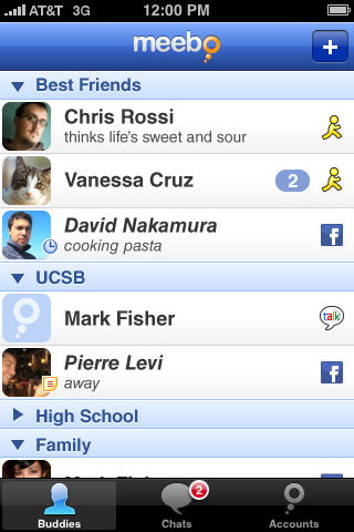 Meebo for iPhone in 2010 – Buddies