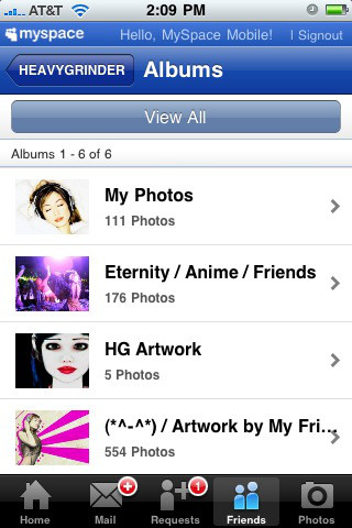 MySpace for iPhone in 2010 – Albums