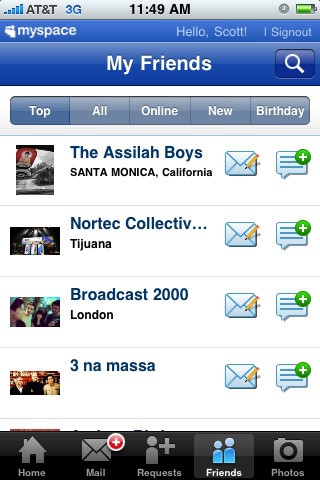 MySpace for iPhone in 2010 – My Friends