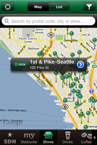 myStarbucks for iPhone in 2010 – Stores