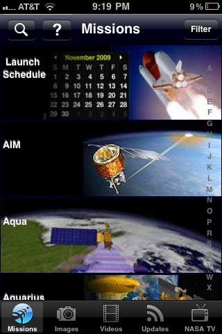 NASA App for iPhone in 2010 – Missions