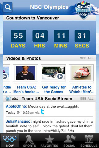 NBC Olympics on AT&T for iPhone in 2010 – NOW