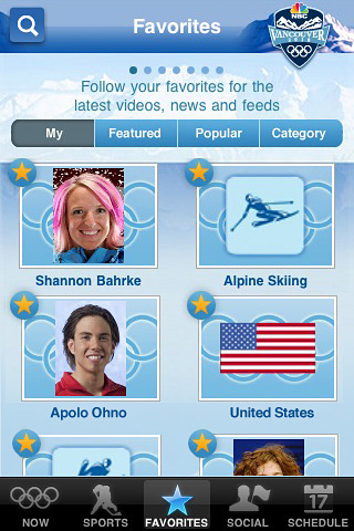 NBC Olympics on AT&T for iPhone in 2010 – Favorites