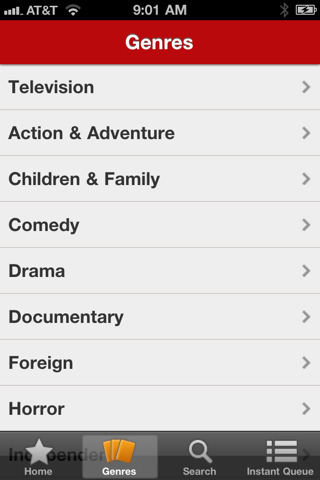 Netflix for iPhone in 2010 – Genres