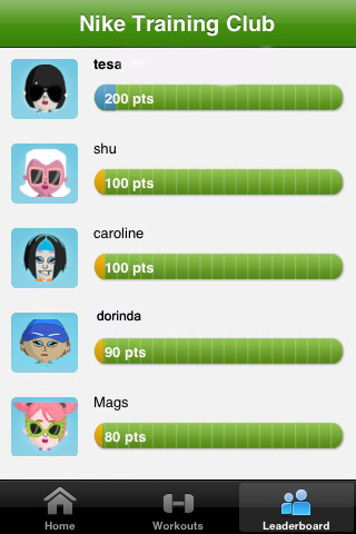 NikeWomen Training Club for iPhone in 2010 – Leaderboard