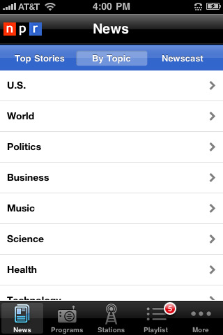 NPR News for iPhone in 2010 – By Topic