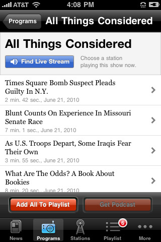 NPR News for iPhone in 2010 – Programs