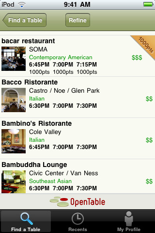 OpenTable for iPhone in 2010 – Find a Table