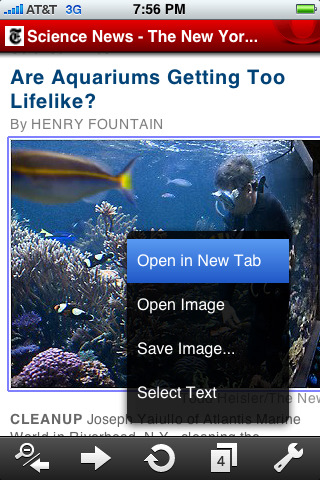 Opera Mini Web browser for iPhone in 2010 – Open in New Tab