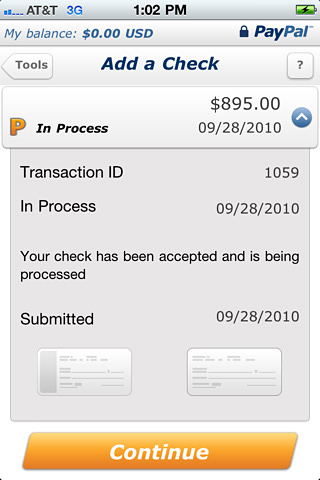 PayPal for iPhone in 2010 – Add a Check
