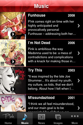 Pink for iPhone in 2010 – Music