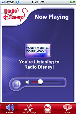 Radio Disney for iPhone in 2010  – Now Playing