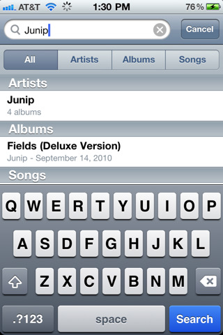 Rdio for iPhone in 2010 – Search