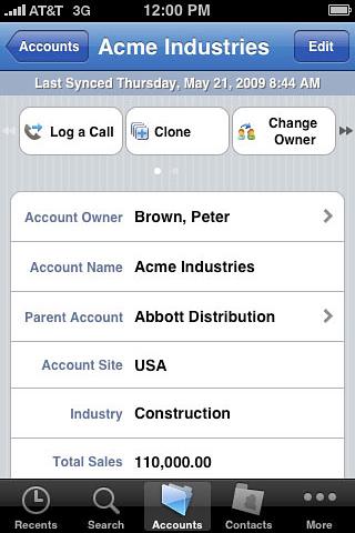 Salesforce Mobile for iPhone in 2010 – Accounts