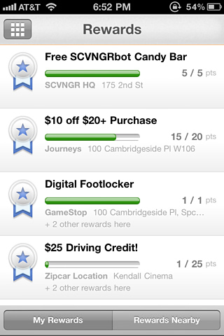 SCVNGR for iPhone in 2010 – Rewards