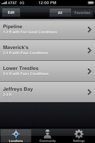 Surf Report for iPhone in 2010 – Locations