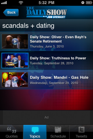 The Daily Show for iPhone in 2010 – Topics
