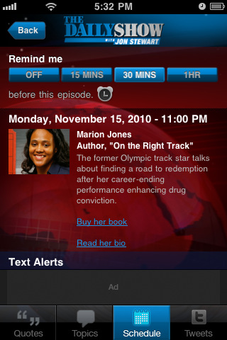 The Daily Show for iPhone in 2010 – Schedule