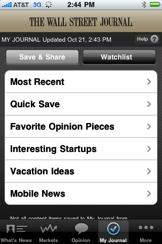 The Wall Street Journal for iPhone in 2010 – Save & Share