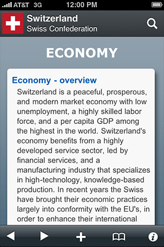 The World Factbook 2011 for iPhone in 2010 – Switzerland