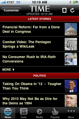 TIME Mobile for iPhone in 2010