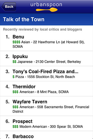 Urbanspoon for iPhone in 2010 – Talk of the Town