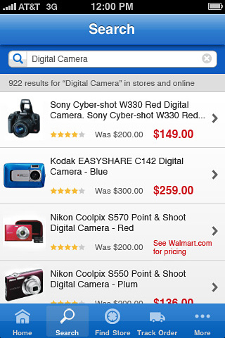 Walmart for iPhone in 2010 – Search
