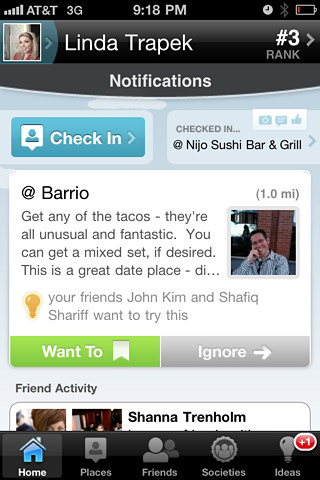 Whrrl for iPhone in 2010 – Notifications