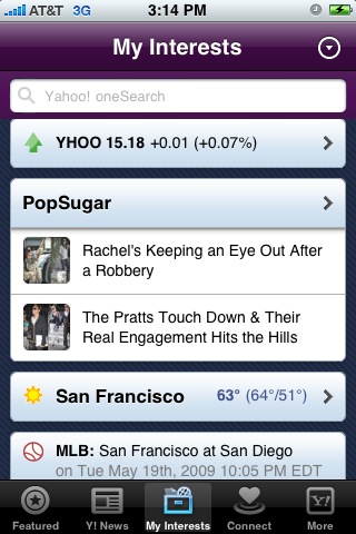 Yahoo! for iPhone in 2010 – My Interests
