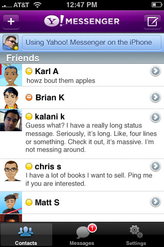 Yahoo! Messenger for iPhone in 2010 – Contacts