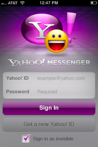 Yahoo! Messenger for iPhone in 2010 – Sign In