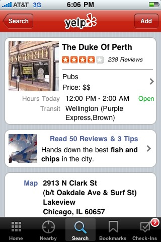 Yelp for iPhone in 2010 – Search