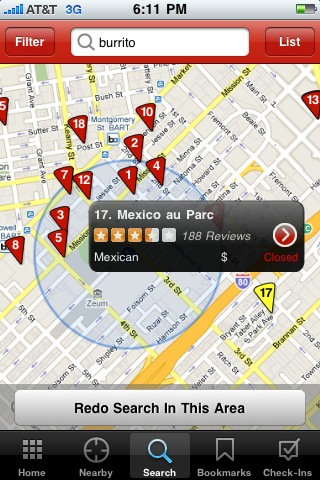 Yelp for iPhone in 2010 – Search