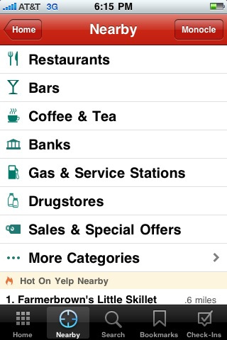 Yelp for iPhone in 2010 – Nearby