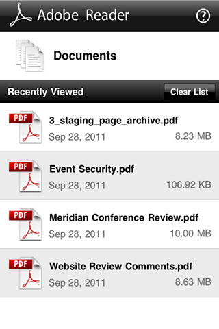 Adobe Reader for iPhone in 2011