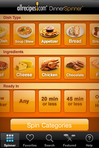 Allrecipes.com Dinner Spinner for iPhone in 2010