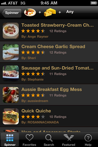 Allrecipes.com Dinner Spinner for iPhone in 2011 – Spinner